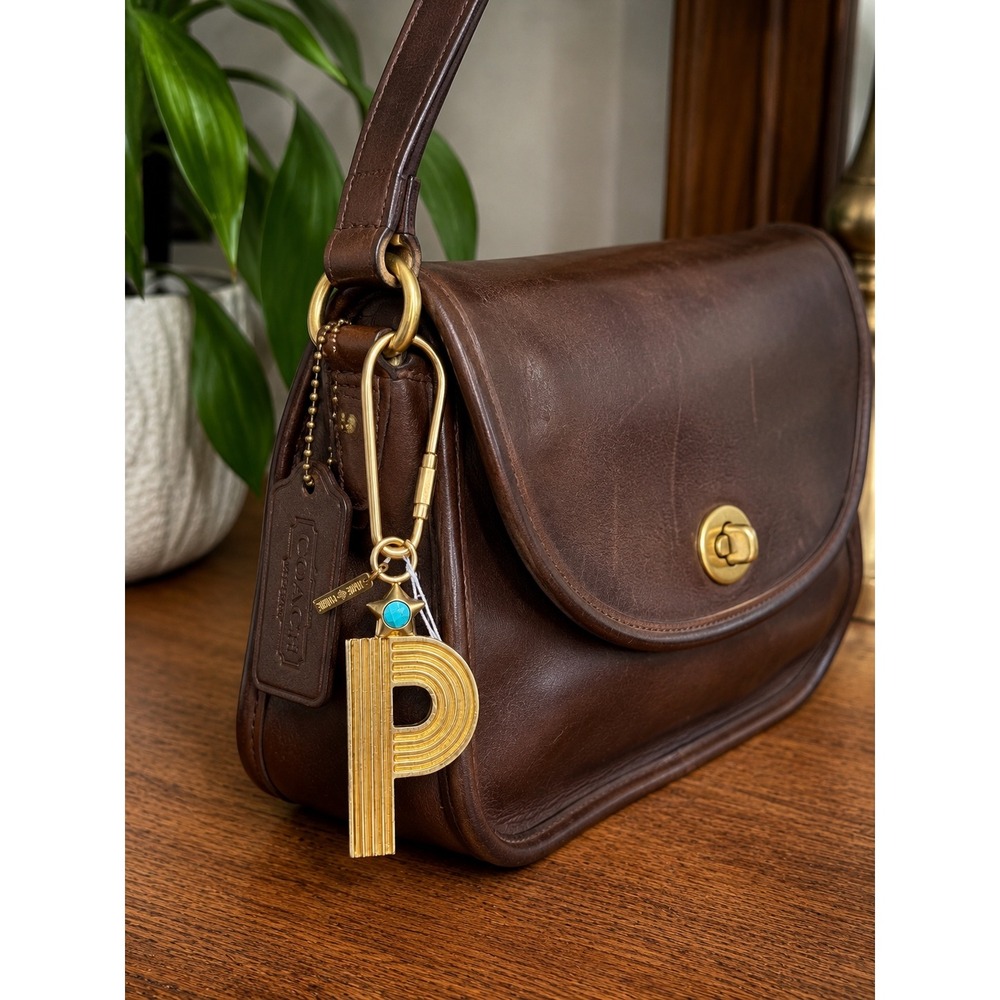 Jane Marie Initial P Keychain Gold Tone Turquoise Star Bag Charm Screw Lock Ring